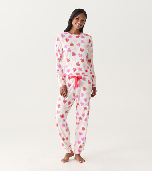 Pyjama en bambou pour femme – Emporte-pièce en forme de cœur sur fond naturel