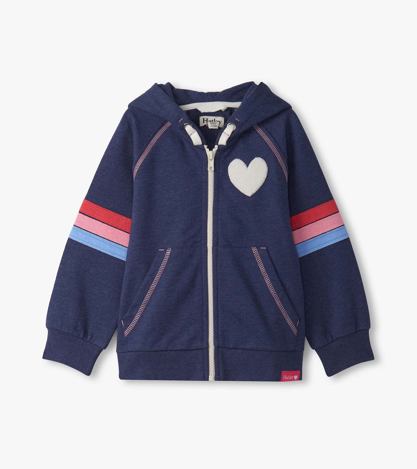 Veste à capuchon et à fermeture à glissière pour fille – Bleu patriote