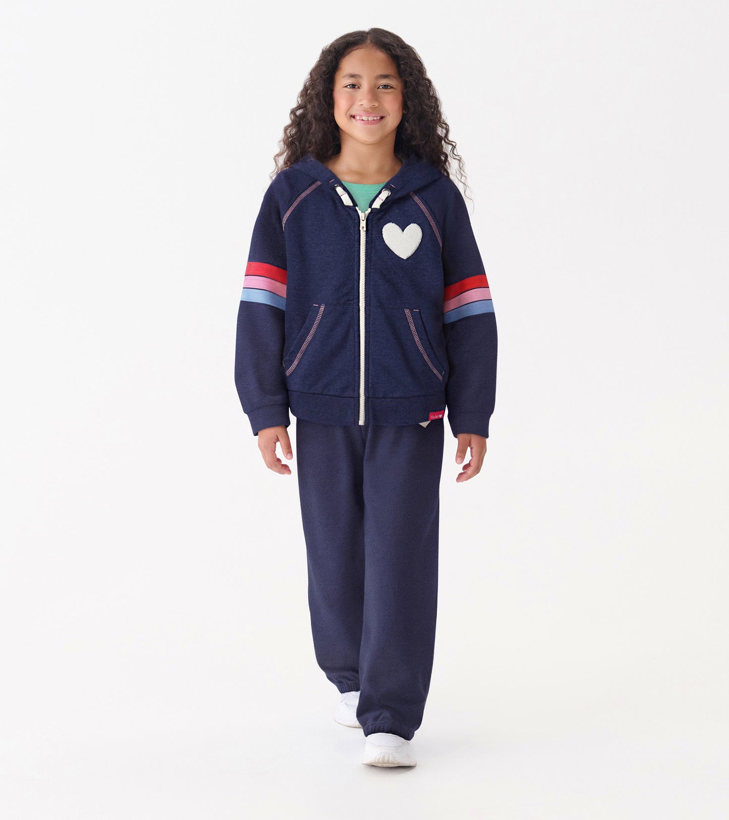 Veste à capuchon et à fermeture à glissière pour fille – Bleu patriote