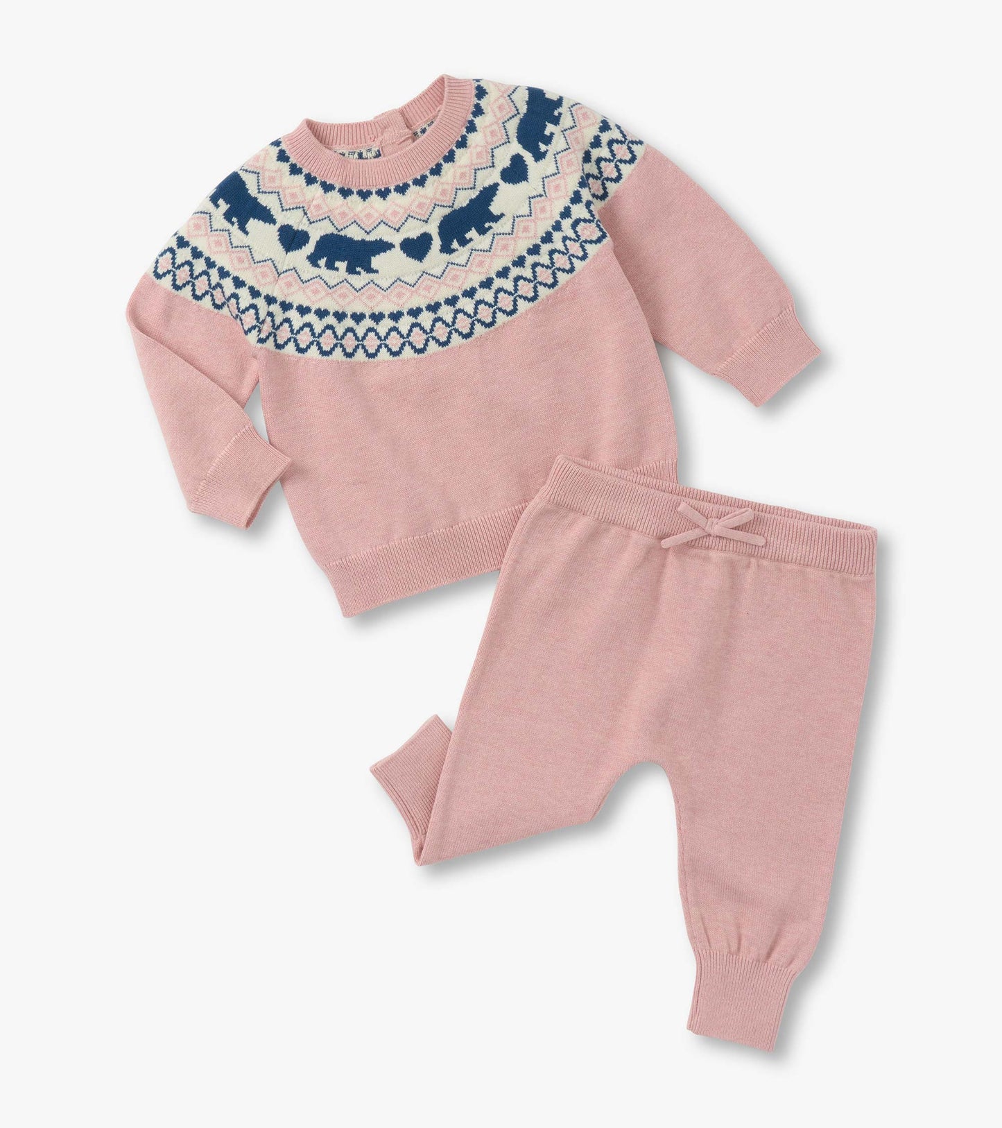 Ensemble molletonné à enfiler pour bébé fille – Ours sur fond rose