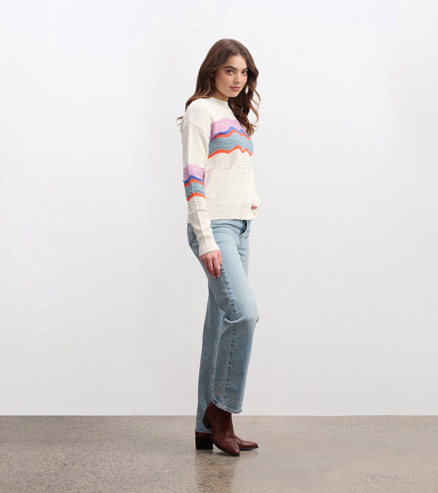 Pointelle Wave Sweater - Summer Sky Ripple