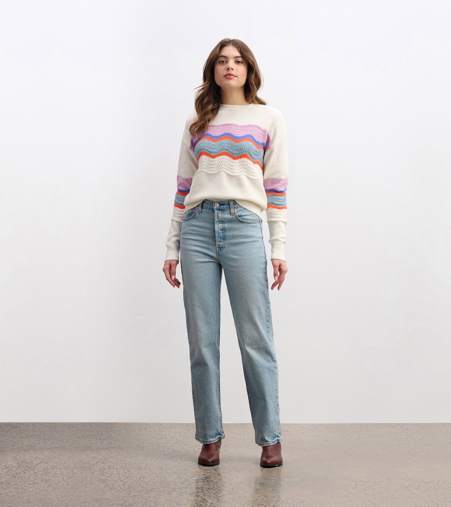 Pointelle Wave Sweater - Summer Sky Ripple