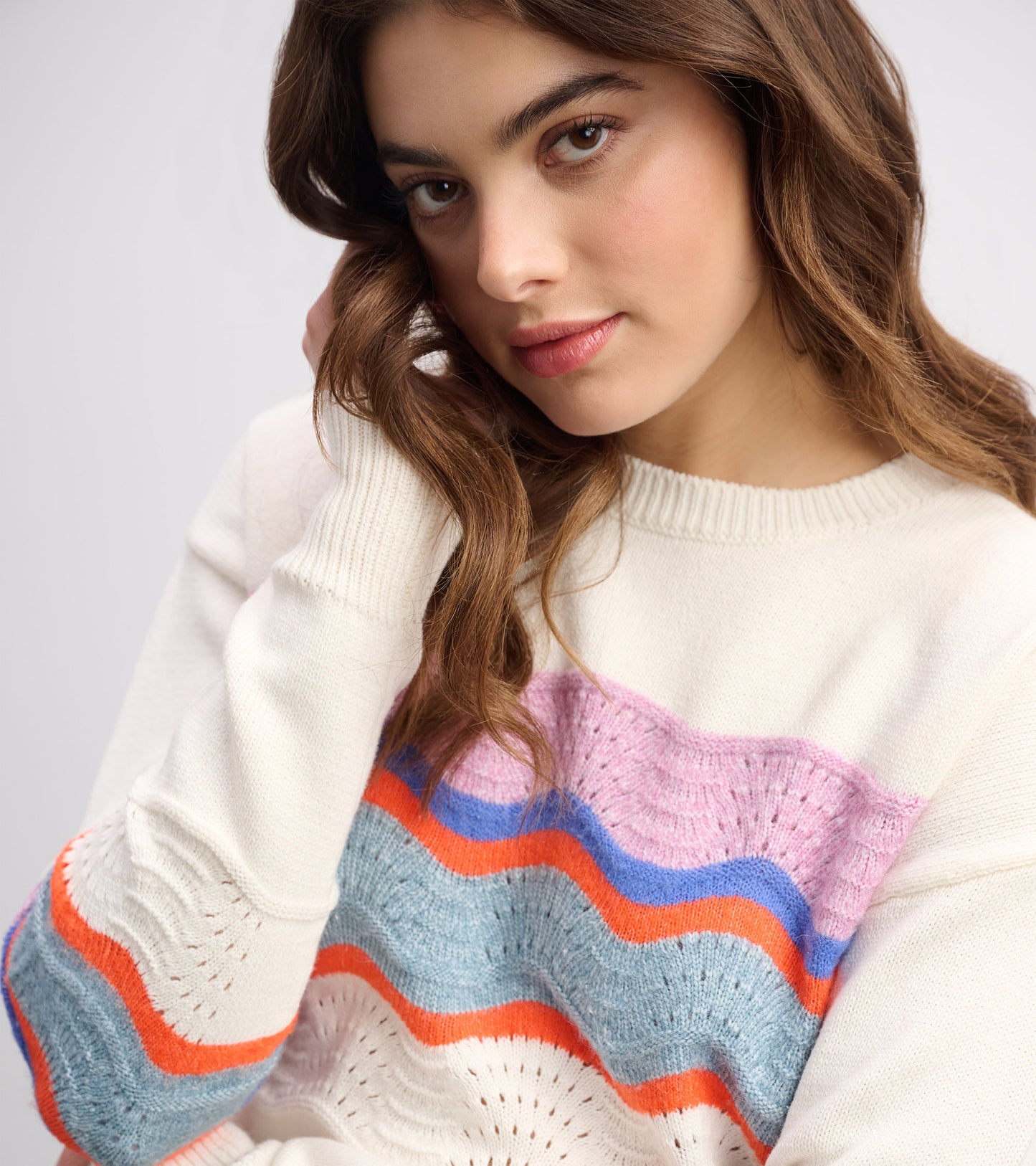 Pointelle Wave Sweater - Summer Sky Ripple