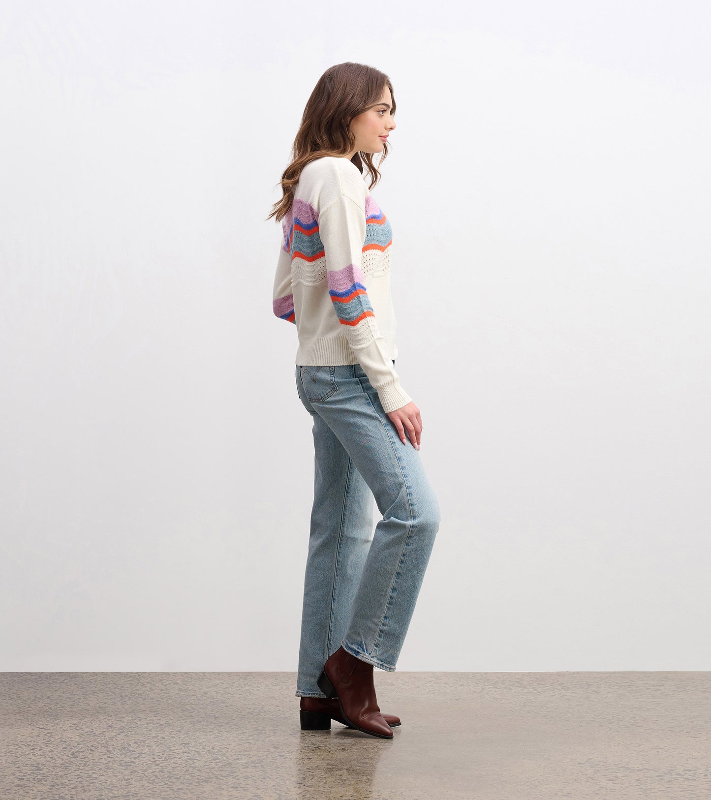 Pointelle Wave Sweater - Summer Sky Ripple
