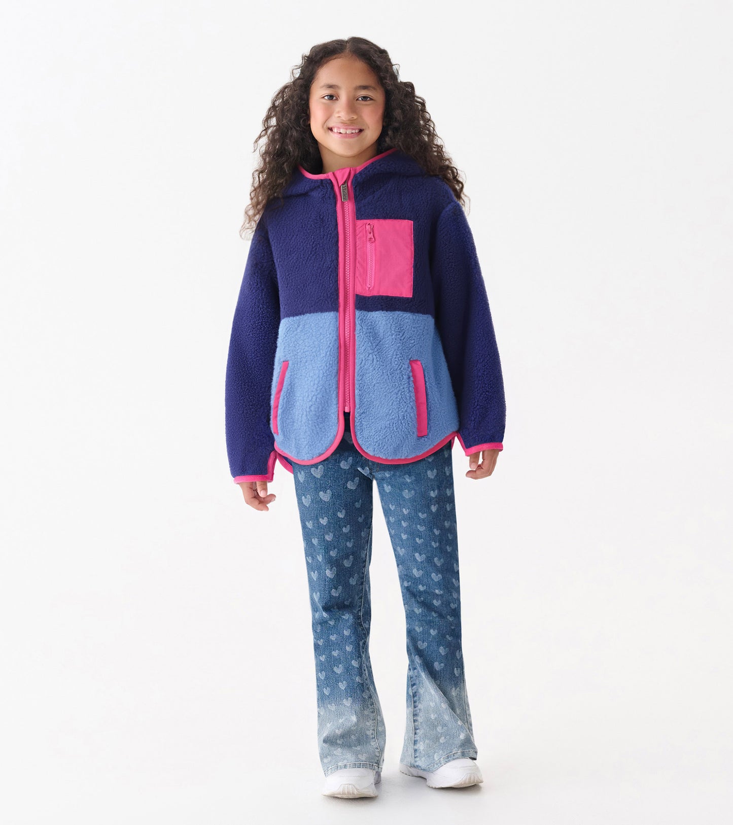 Veste en faux sherpa – Blocs de couleur bleu roi