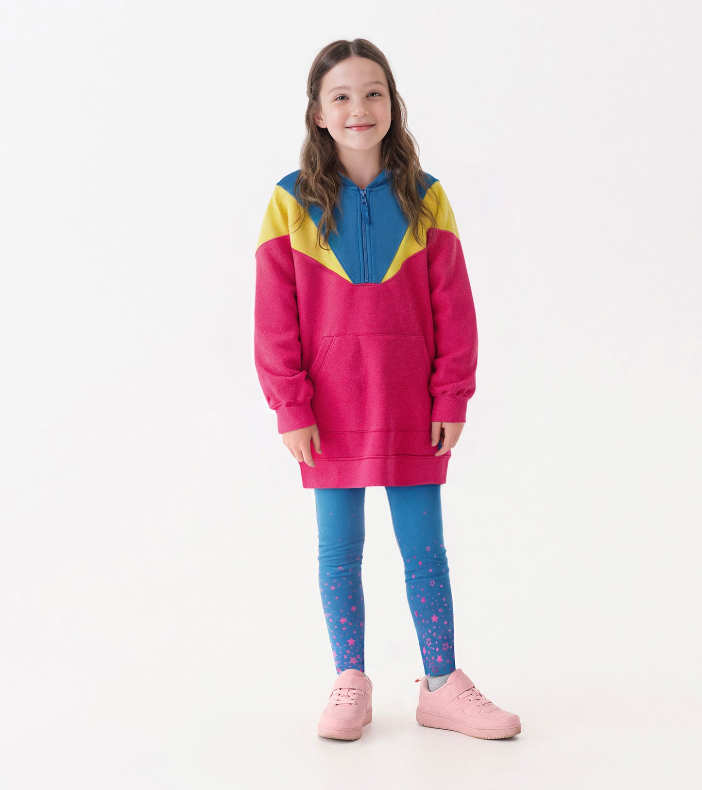Girls Half-Zip Retro Colour Block Dress