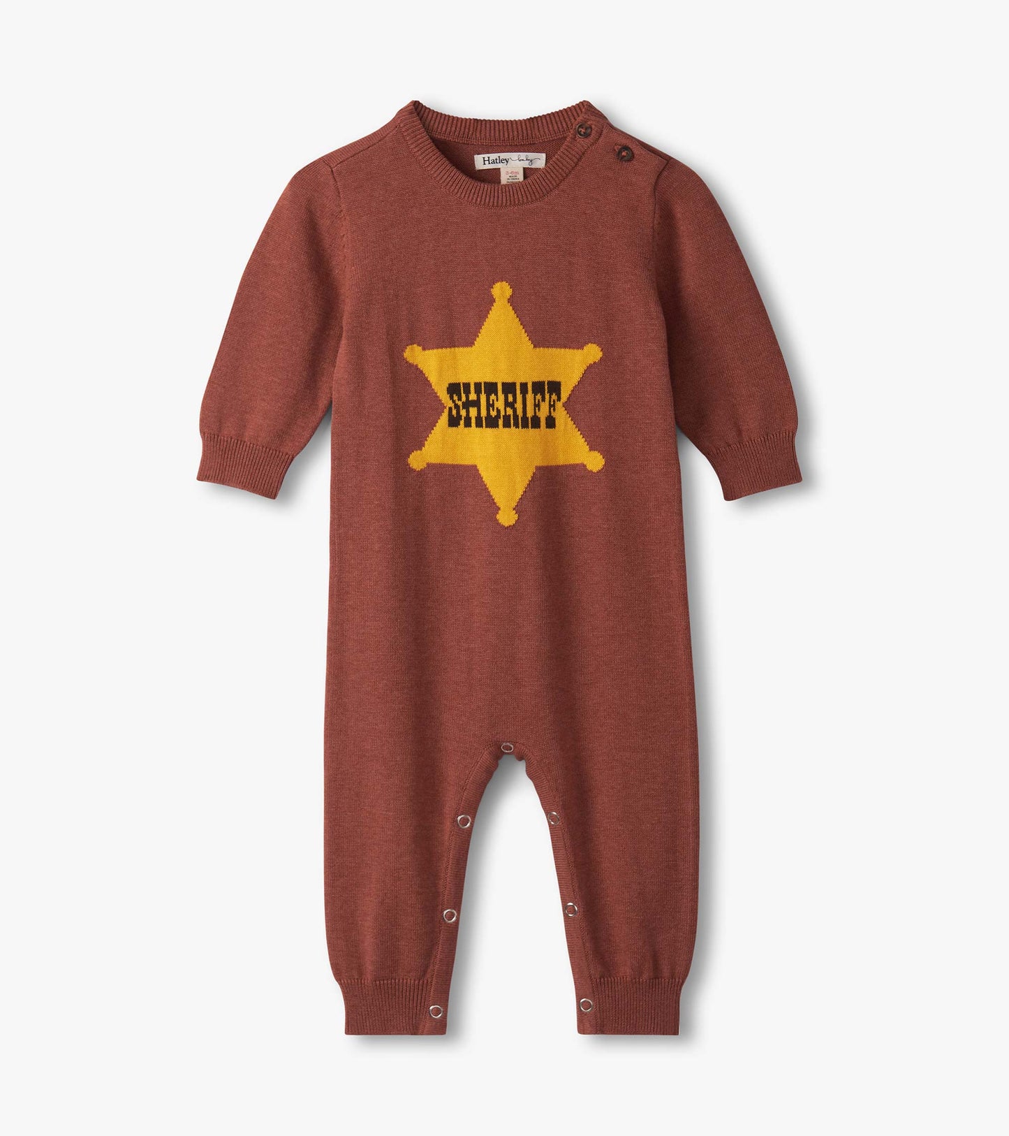 Barboteuse en tricot pour bébé garçon – Étoile de shérif sur fond brun