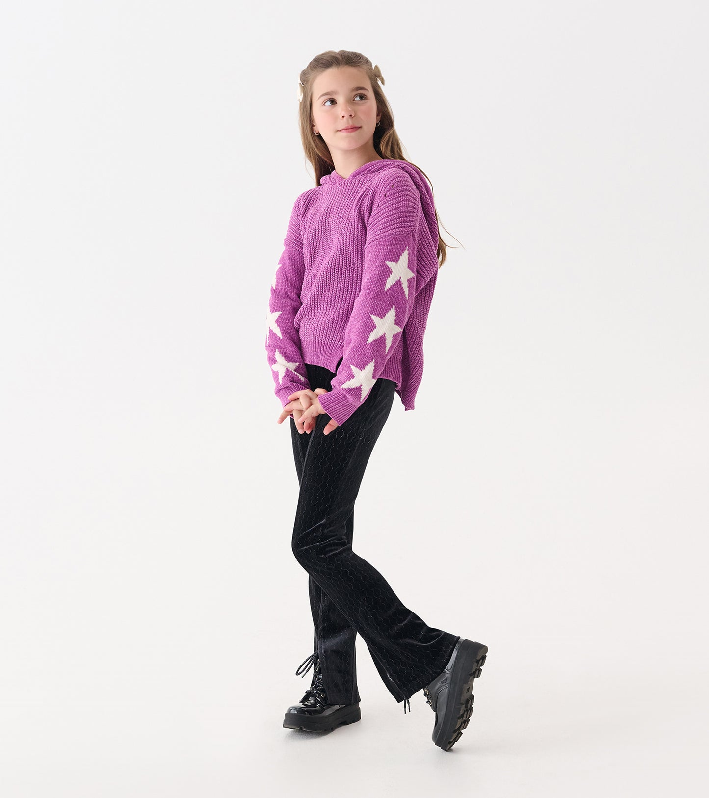 Girls Radiant Orchid Chenille Pullover Sweater