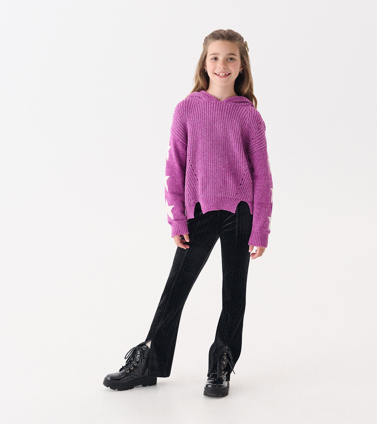 Girls Radiant Orchid Chenille Pullover Sweater