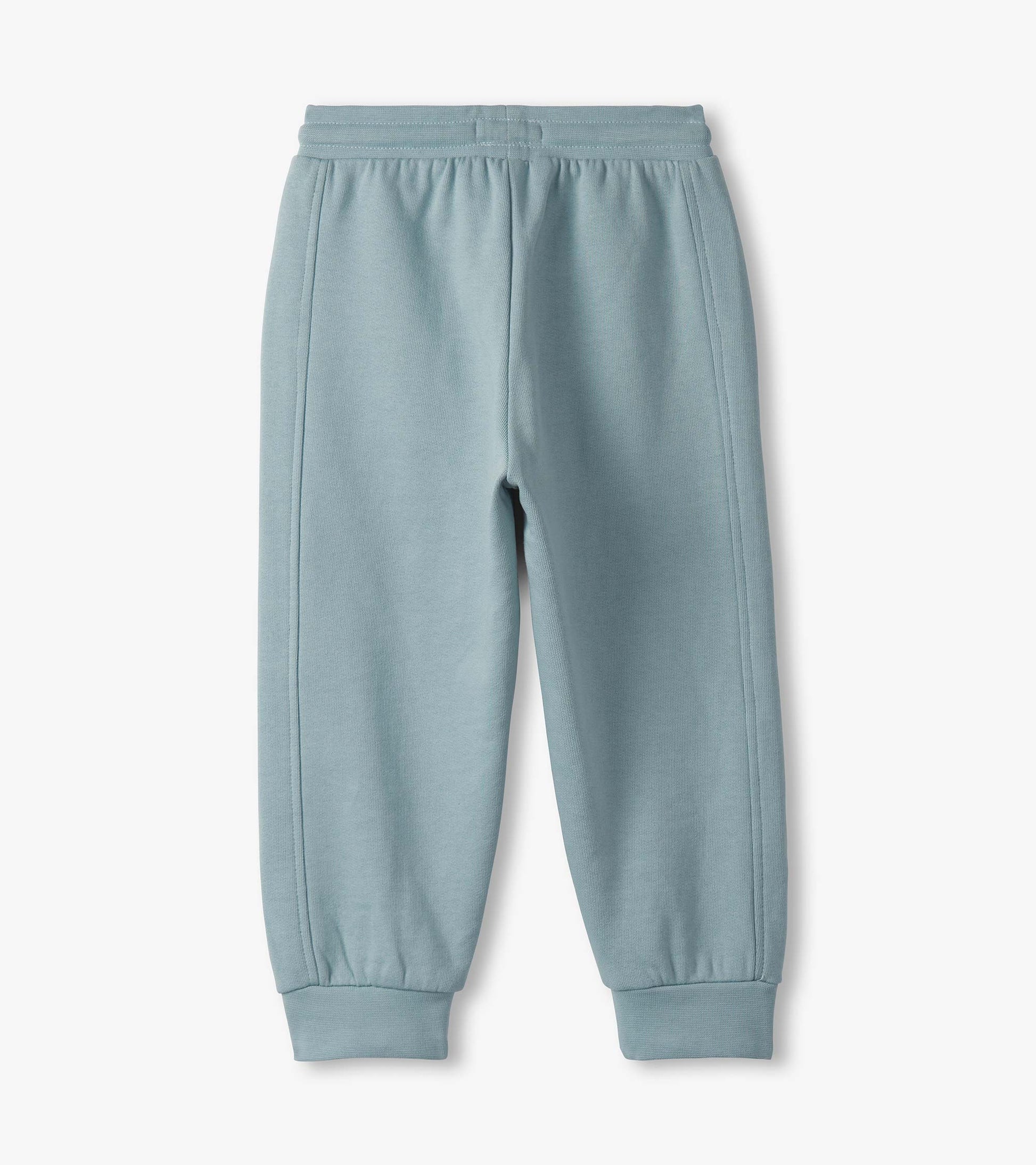 Light blue lounge pants with elastic waistband and cuffs, designed for baby and toddler boys.