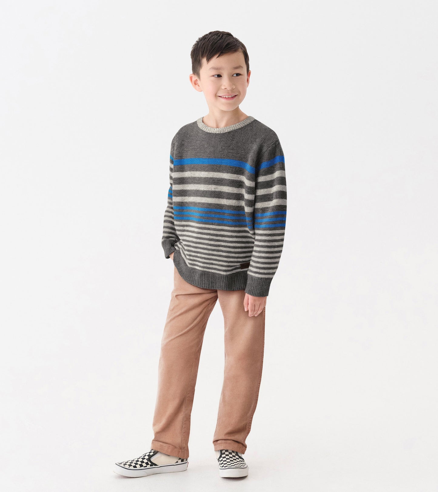 Boys Speckle Stripe Crew Neck Sweater