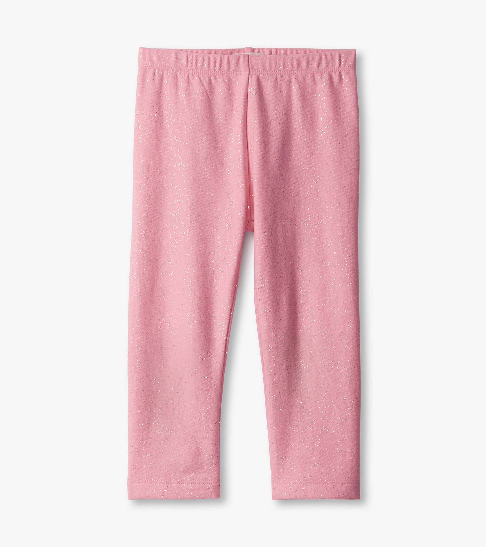 Pink cozy leggings with a hot melt finish and subtle sparkles, designed for baby and toddler girls.