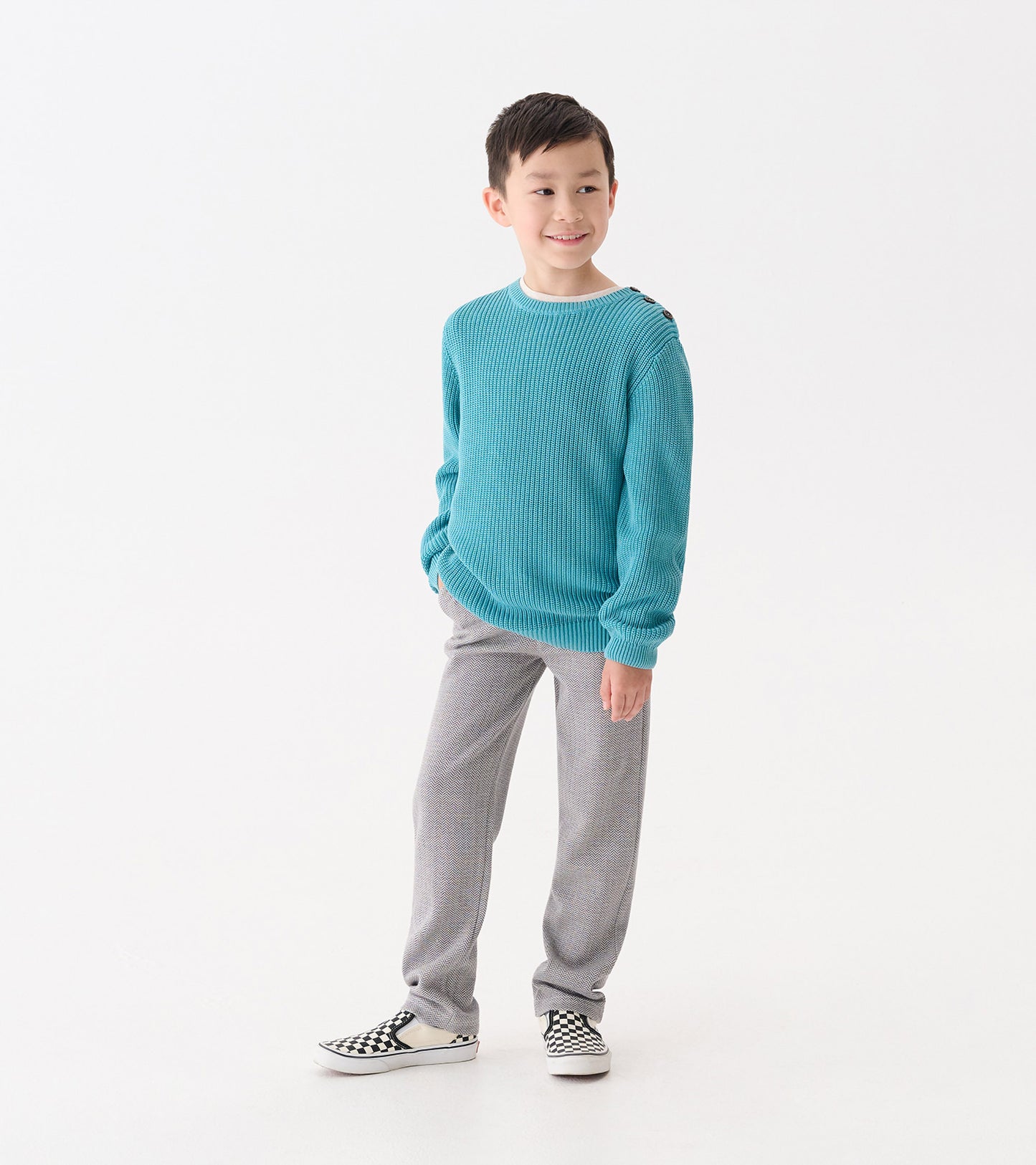 Boys Teal Button Neck Sweater