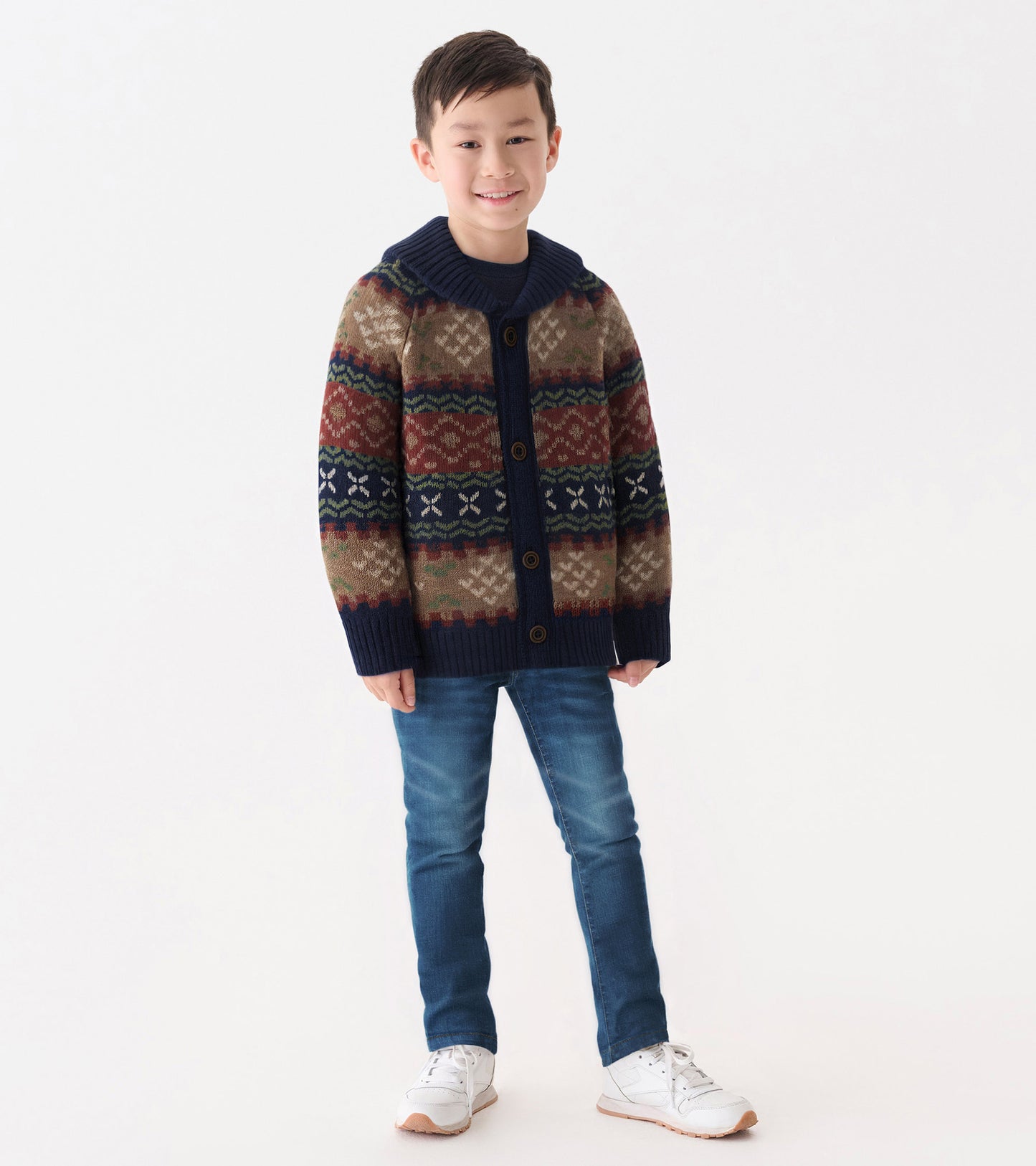 Boys Vintage Fair Isle Shawl Collar Cardigan