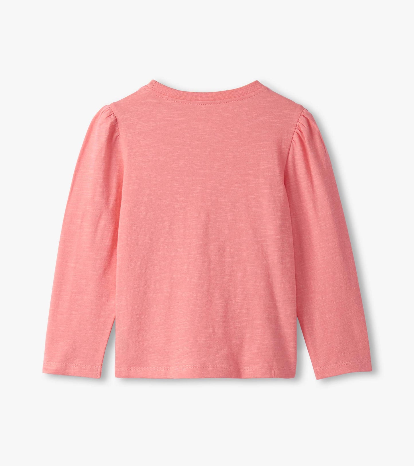 Light pink long-sleeve tee with puff sleeves and a smooth texture, featuring a simple back design.
