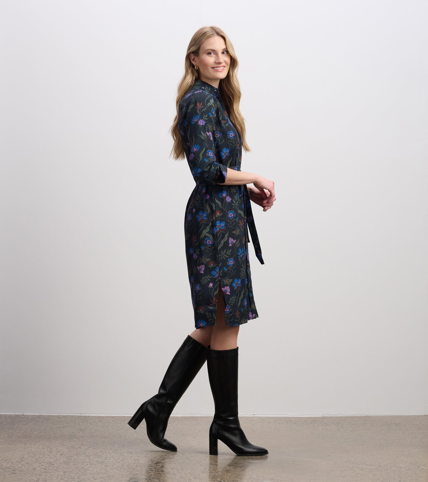 Emma Midi Shirt Dress - Dark Floral