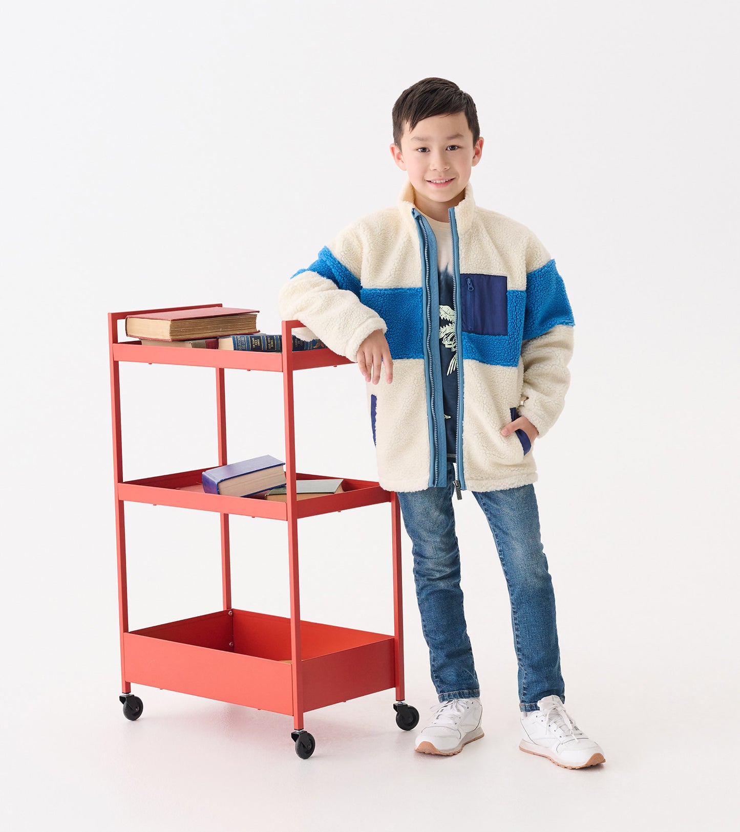 Veste en faux sherpa à fermeture à glissière – Fumée blanche