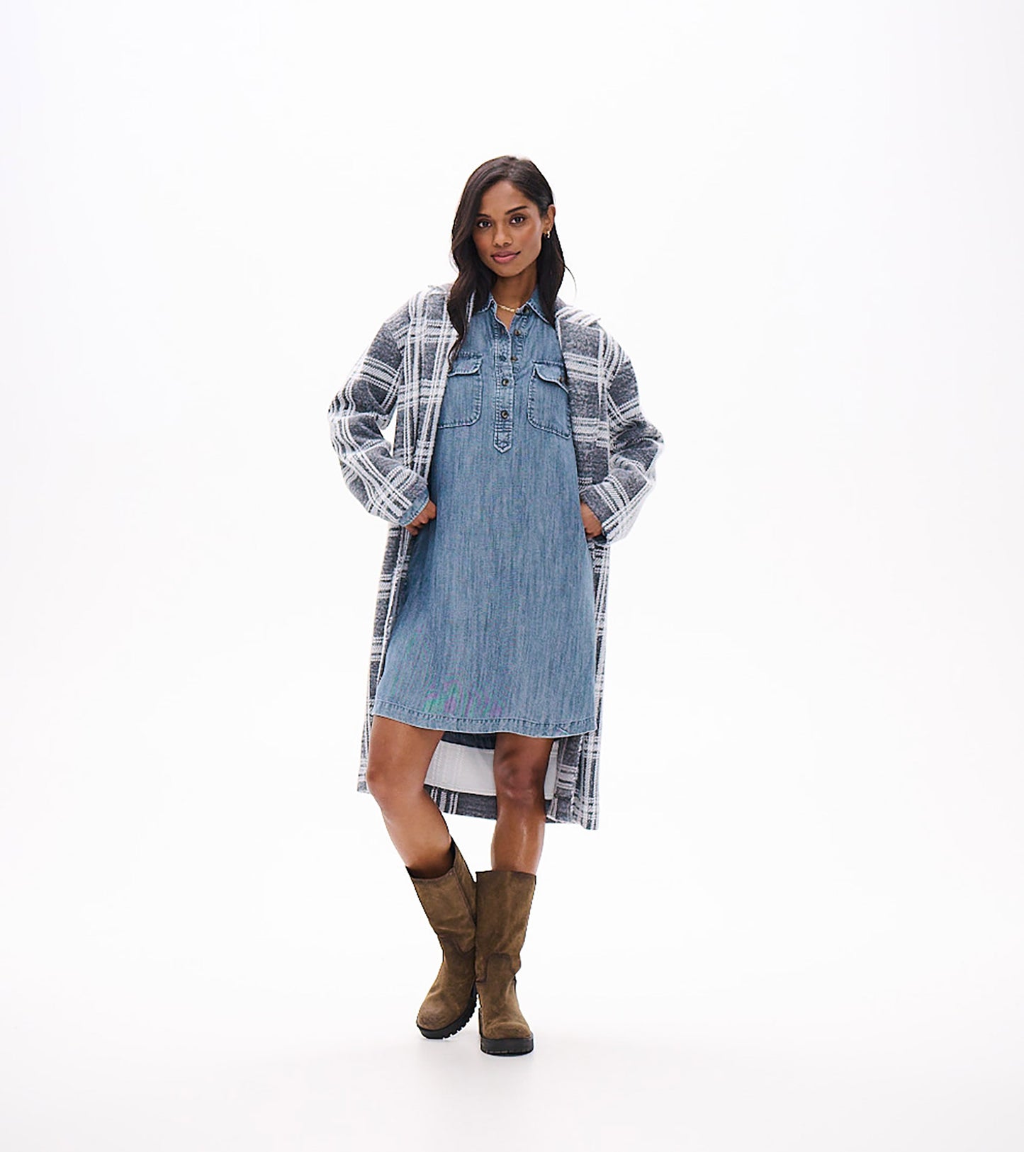 Women's Popover Dress - Blue Acid Rinse