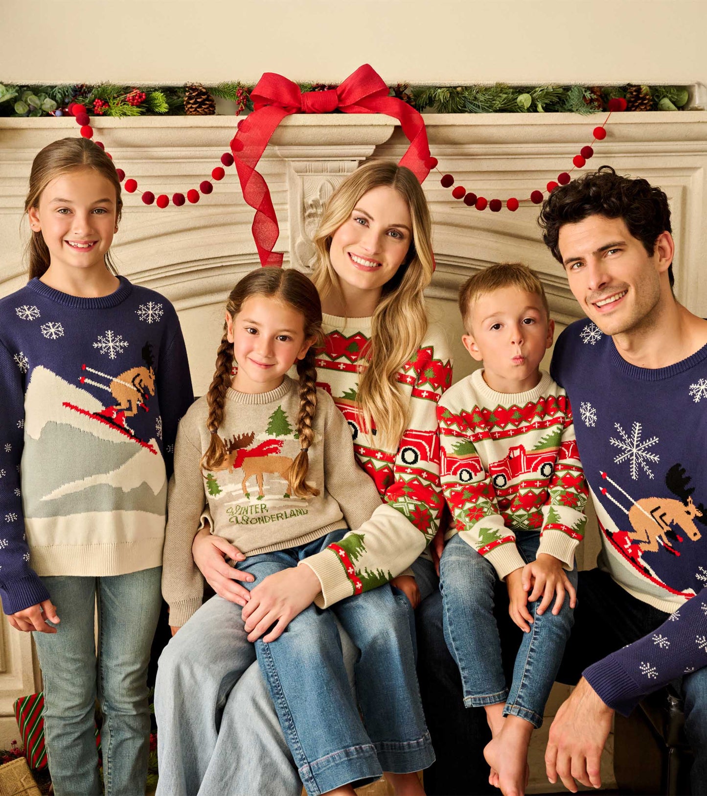 Kids Skiing Moose Holiday Sweater