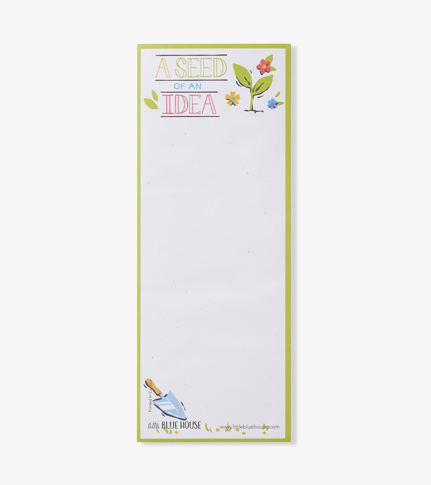 Magnetic notepad with a colorful floral design and the text "A Seed of an Idea" on a white background.