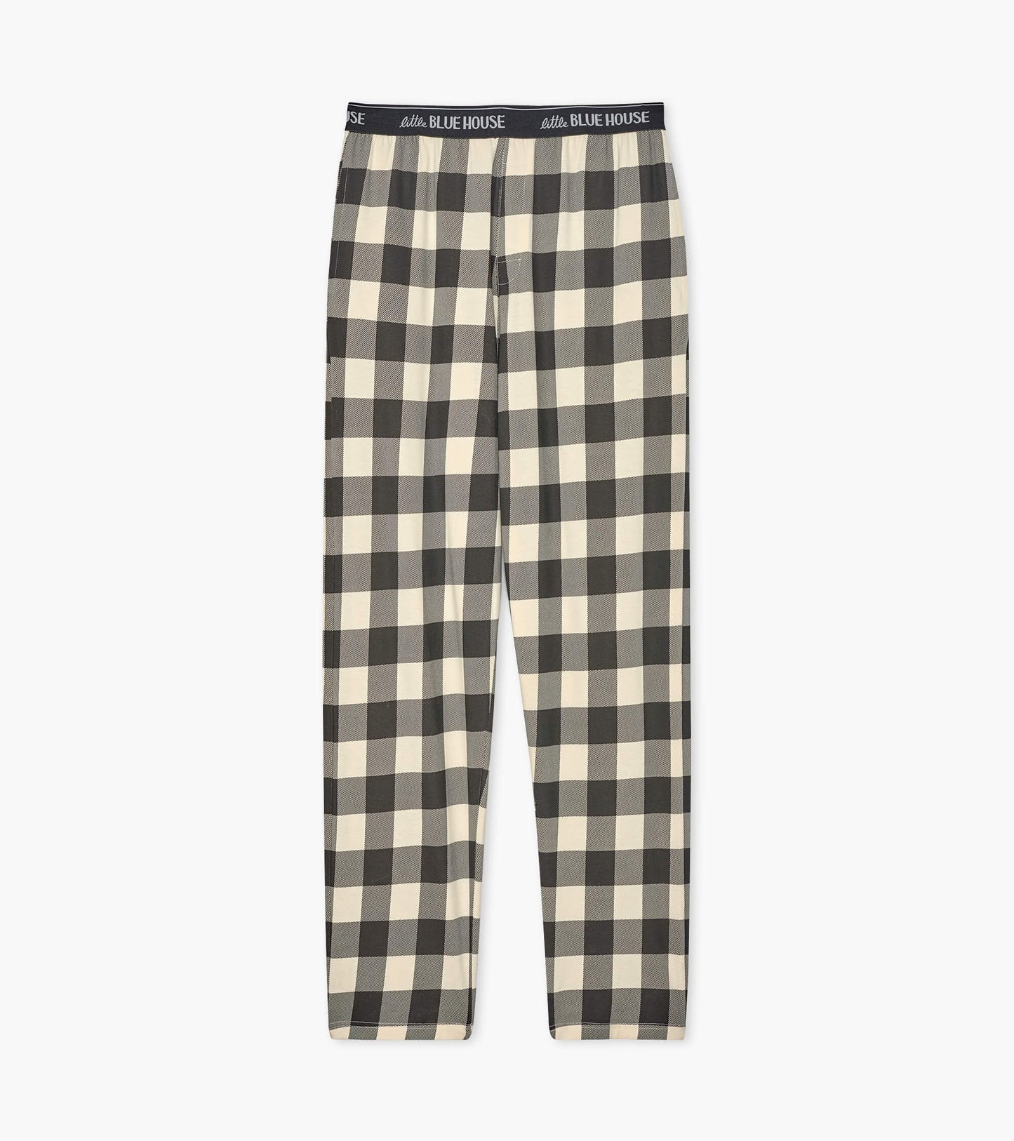 Cream plaid men's stretch cotton pajama pants with an elastic waistband.