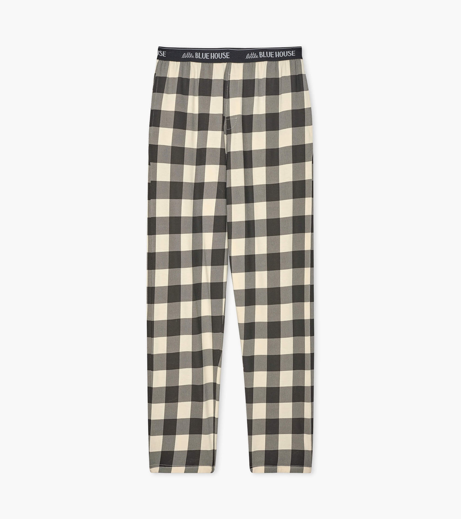 Cream plaid men's stretch cotton pajama pants with an elastic waistband.