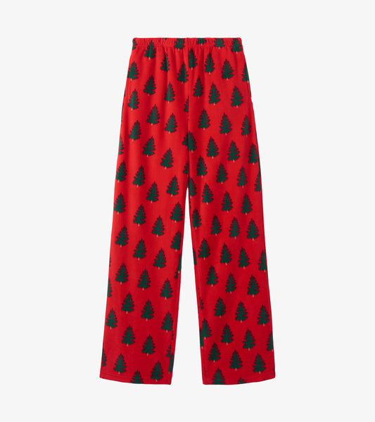 Pantalon en polaire pour fille – Sapins de Noël sur fond rouge