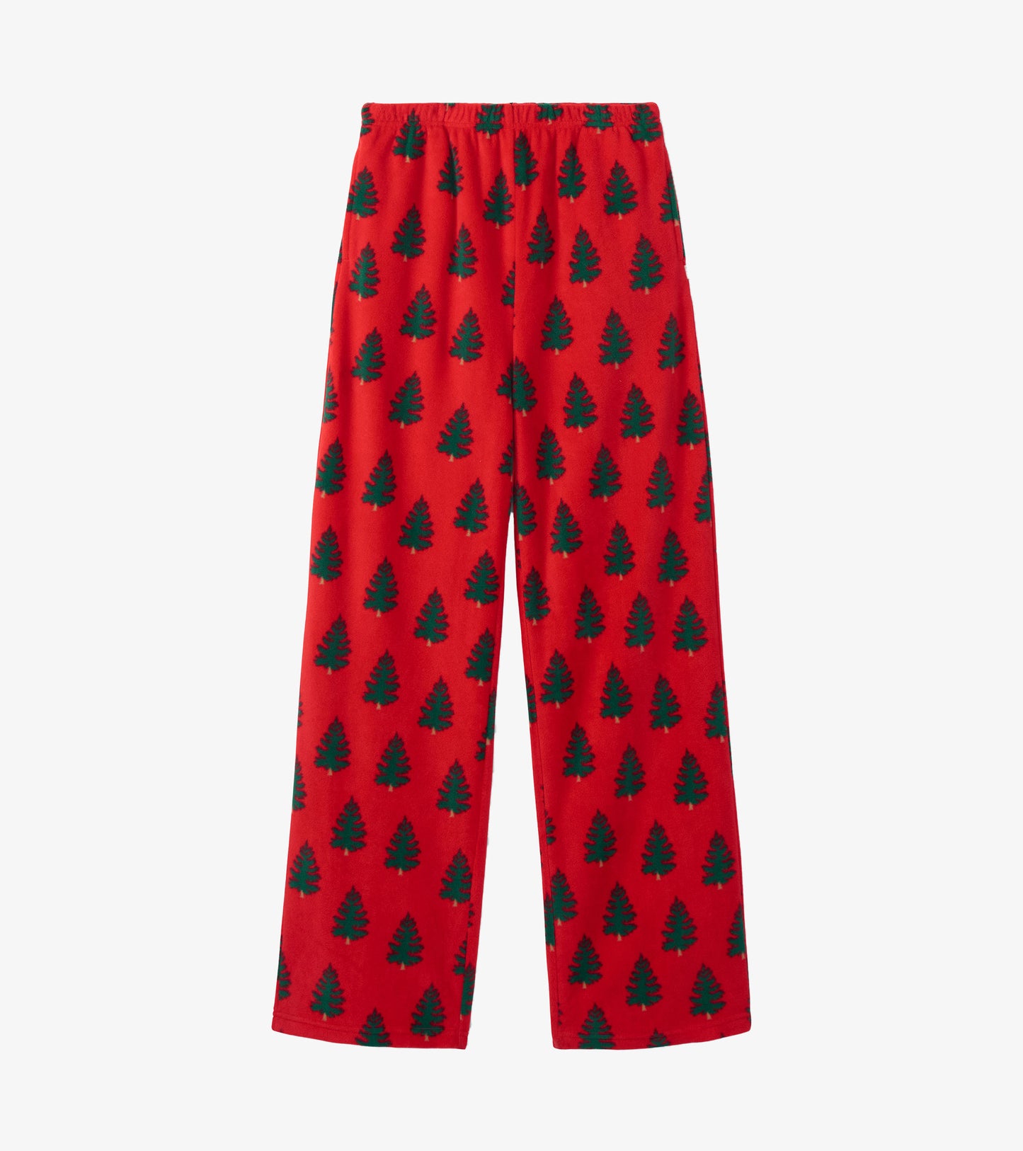 Pantalon en polaire pour femme – Sapins sur fond rouge