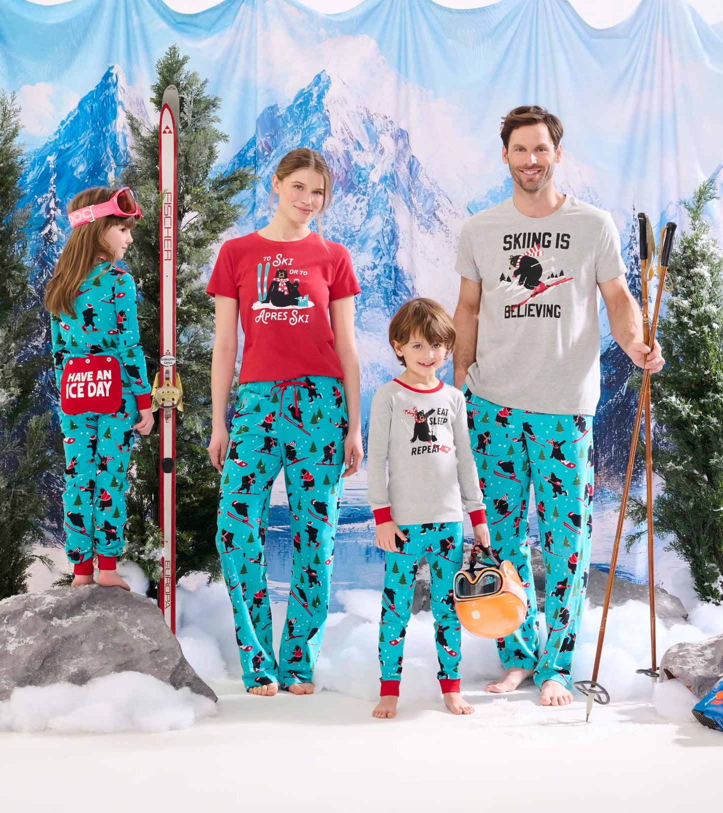 Pyjama à appliqué pour enfant – Sports d’hiver dans la nature « eat sleep shred »
