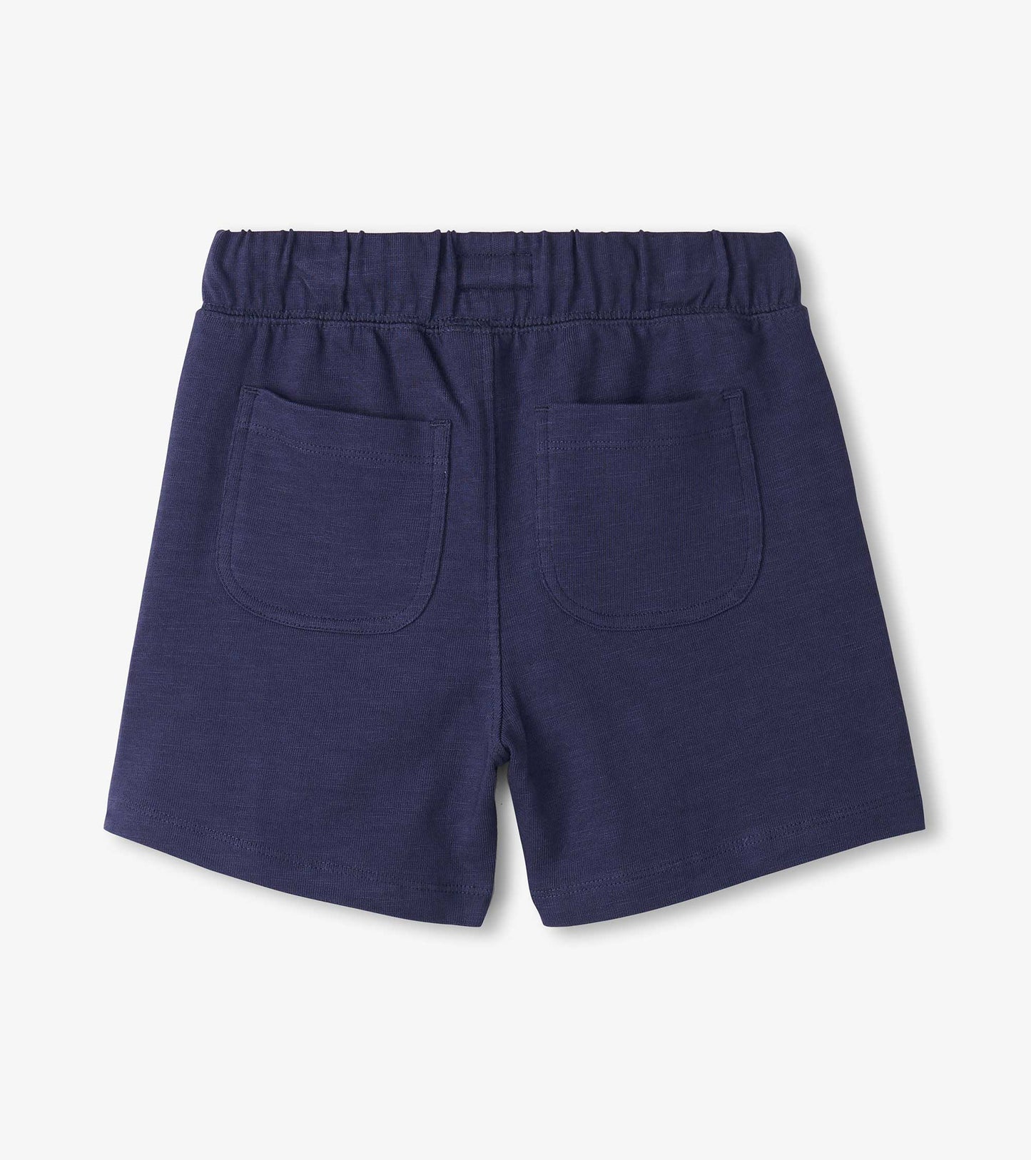 Patriot blue relaxed shorts with an elastic waistband and two back pockets.