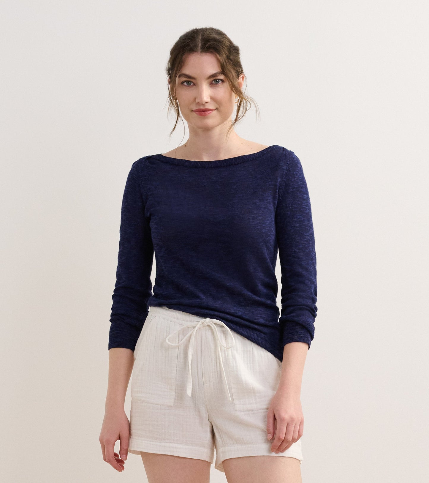 Chandail breton en tricot à manches 3/4 – Bleu marine
