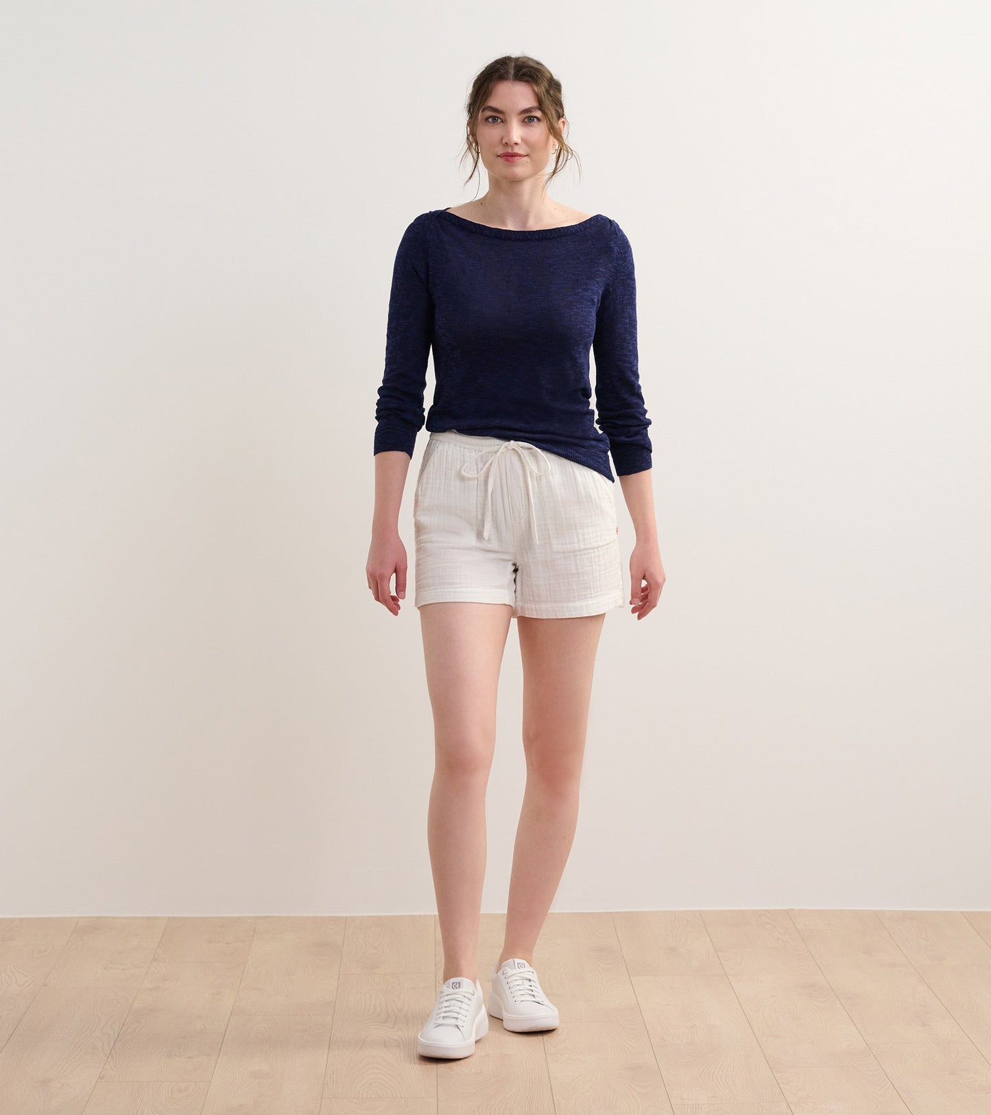 Chandail breton en tricot à manches 3/4 – Bleu marine