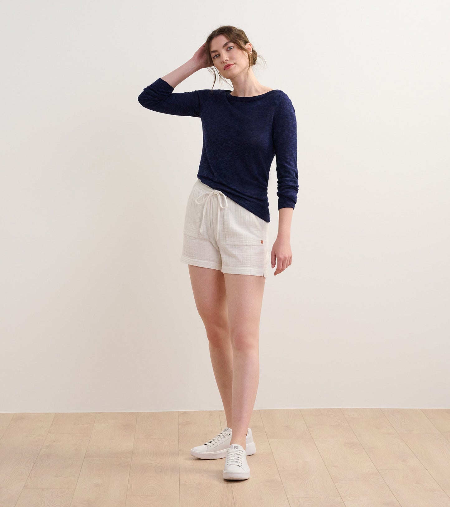 Chandail breton en tricot à manches 3/4 – Bleu marine
