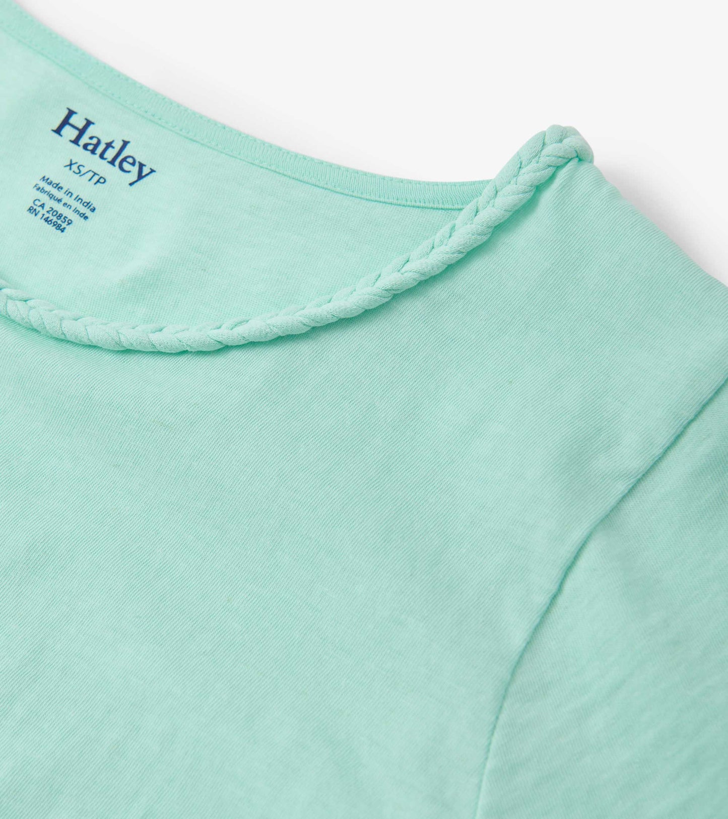 Aruba blue braided neck tee with a soft, lightweight fabric and a relaxed fit.