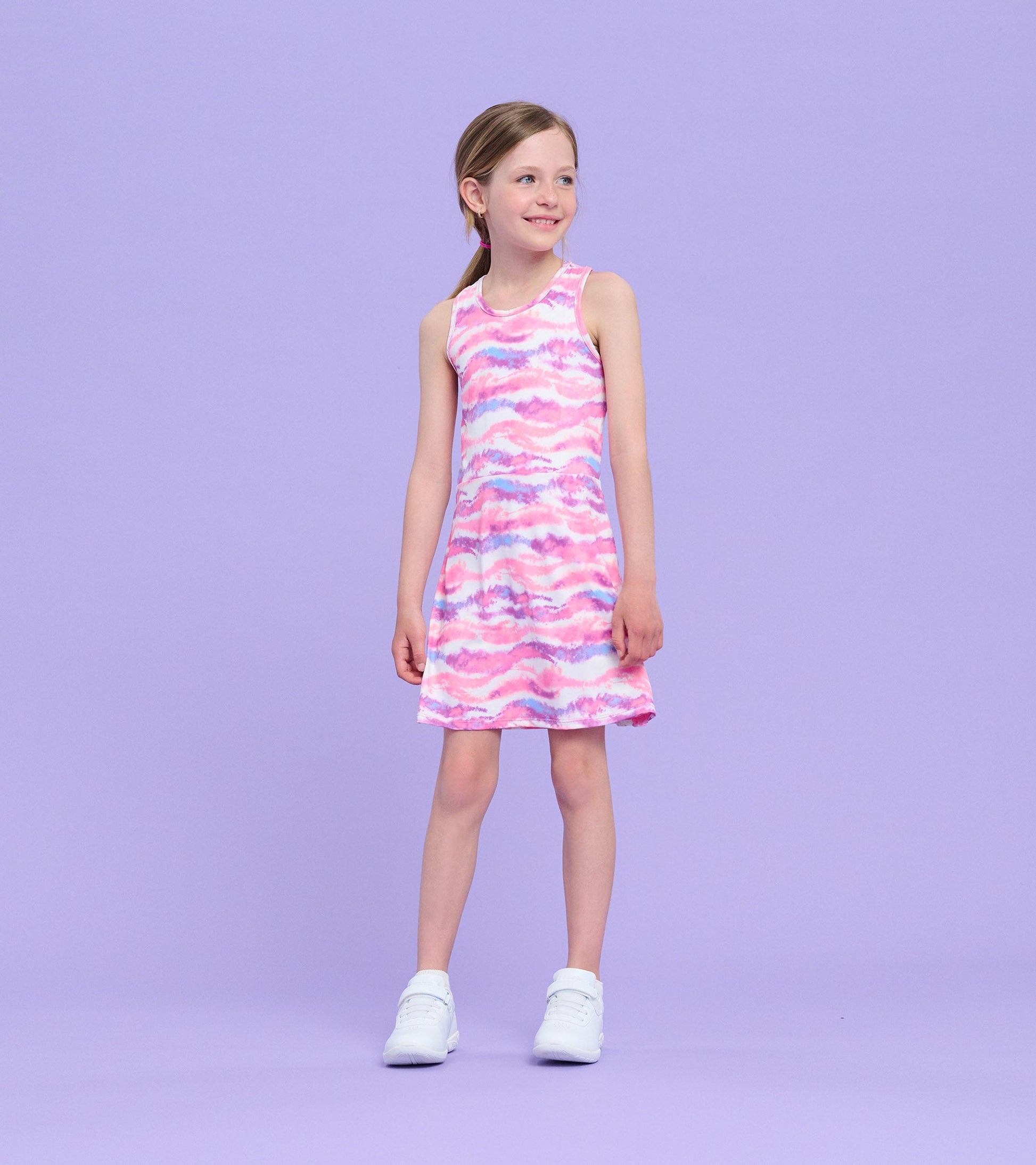 Pink and purple ombre A-line dress with a sleeveless design, perfect for active wear.