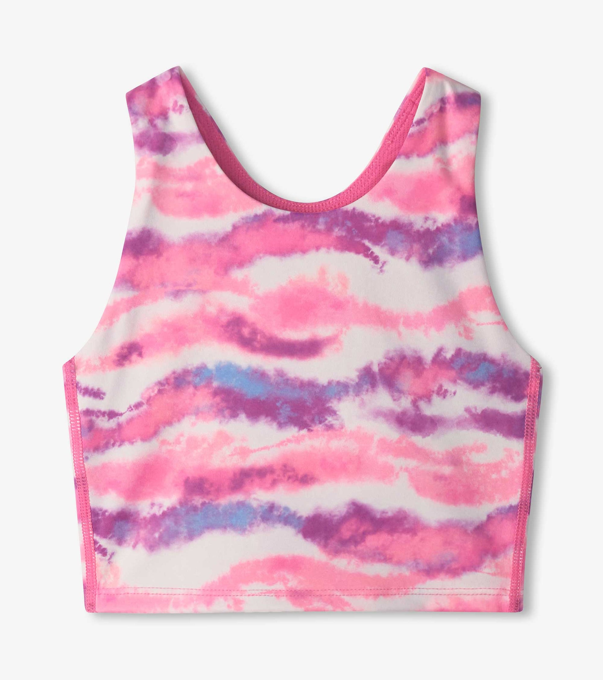 Girls' tank top featuring a candy ombre pattern in pink, purple, and blue with a sleeveless design and round neckline.