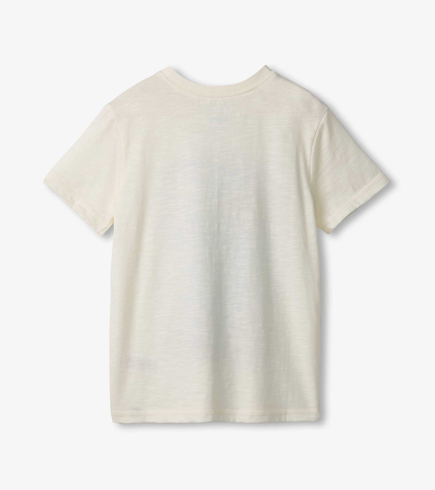 Light cream short-sleeve graphic tee featuring a shark design, suitable for boys. Back view displayed.