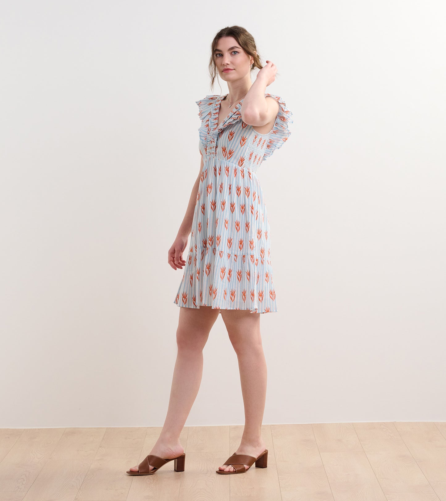 Robe à mancherons volantés Zoe – Fleurs sur rayures