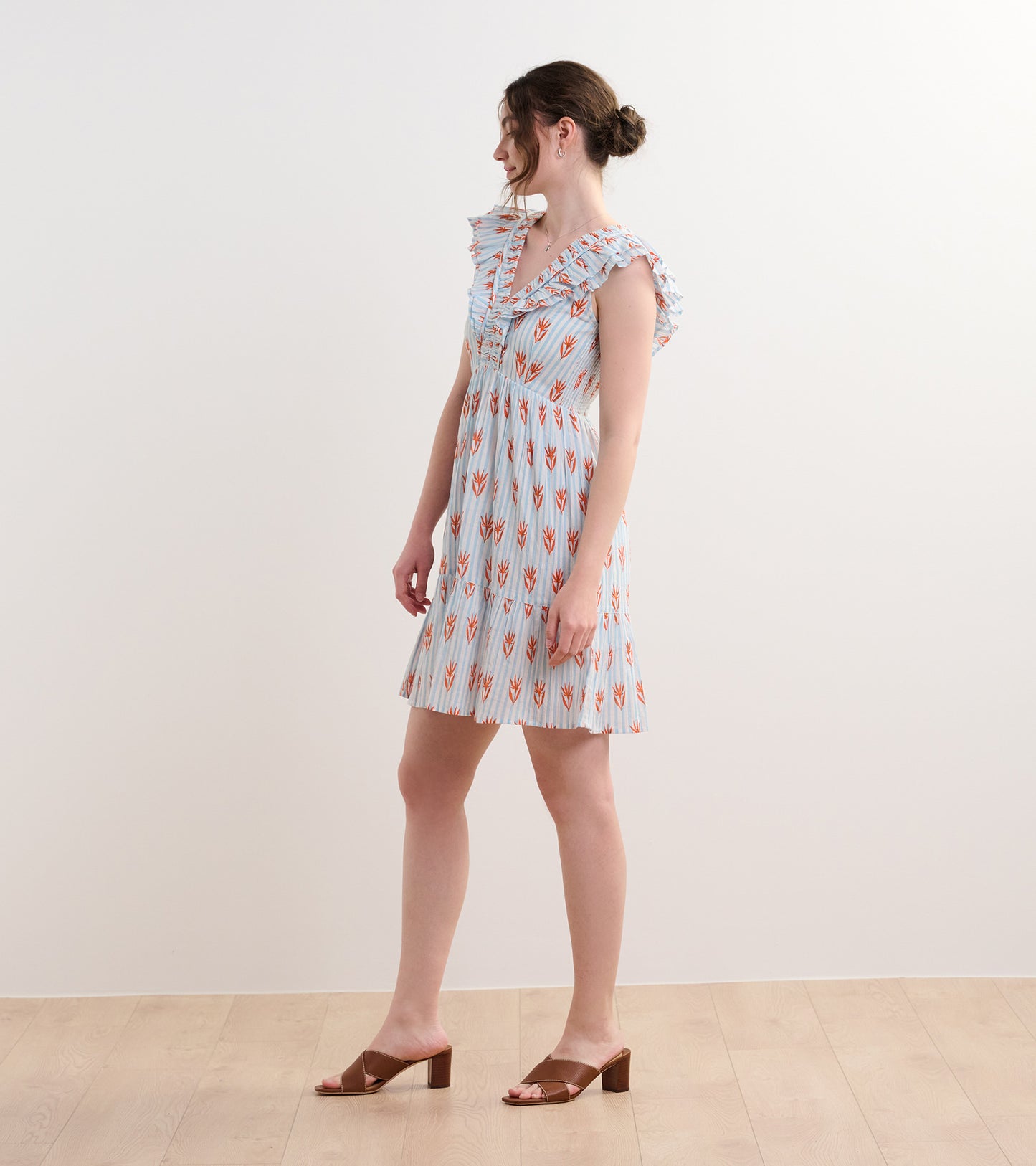 Robe à mancherons volantés Zoe – Fleurs sur rayures