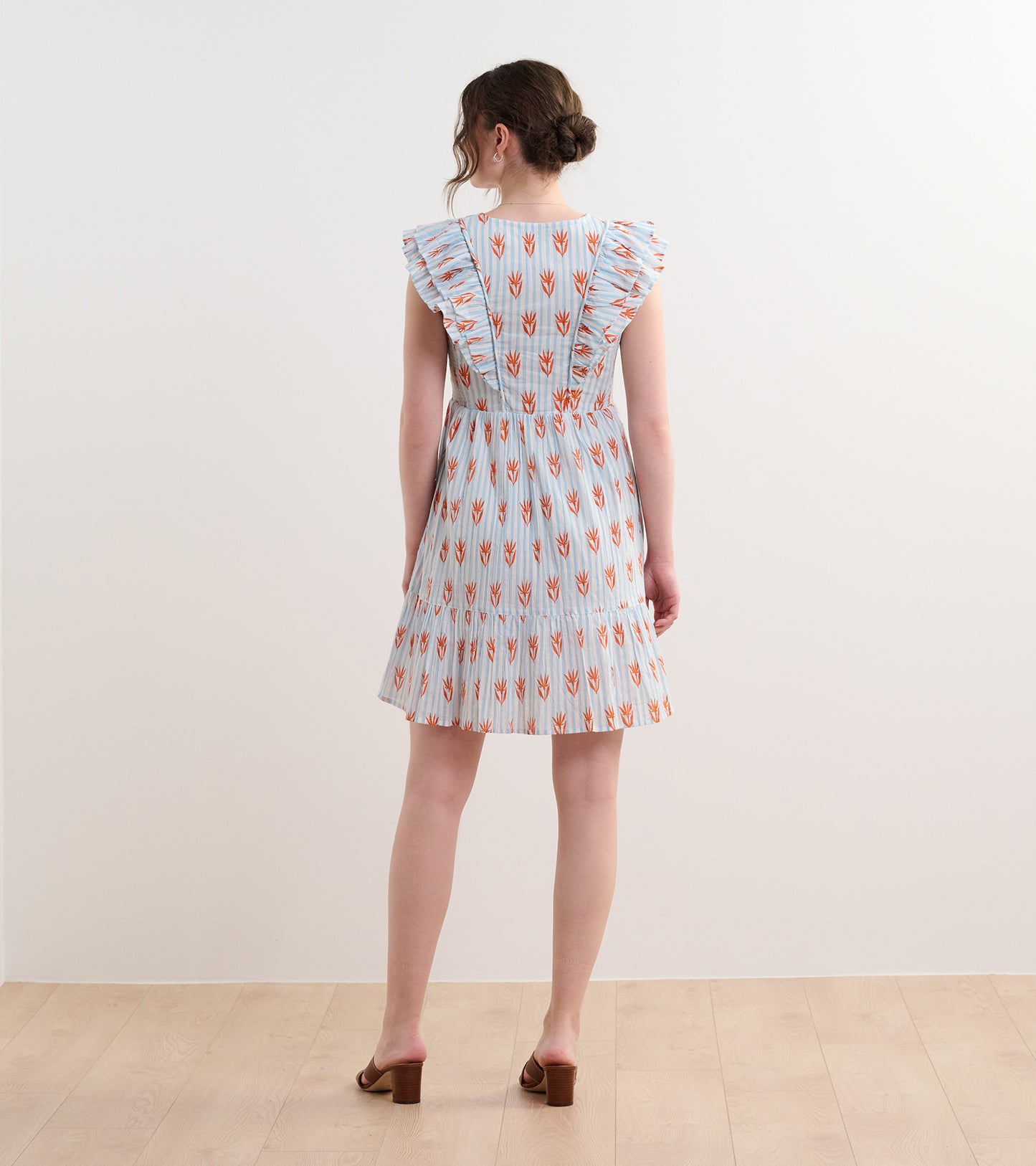 Robe à mancherons volantés Zoe – Fleurs sur rayures