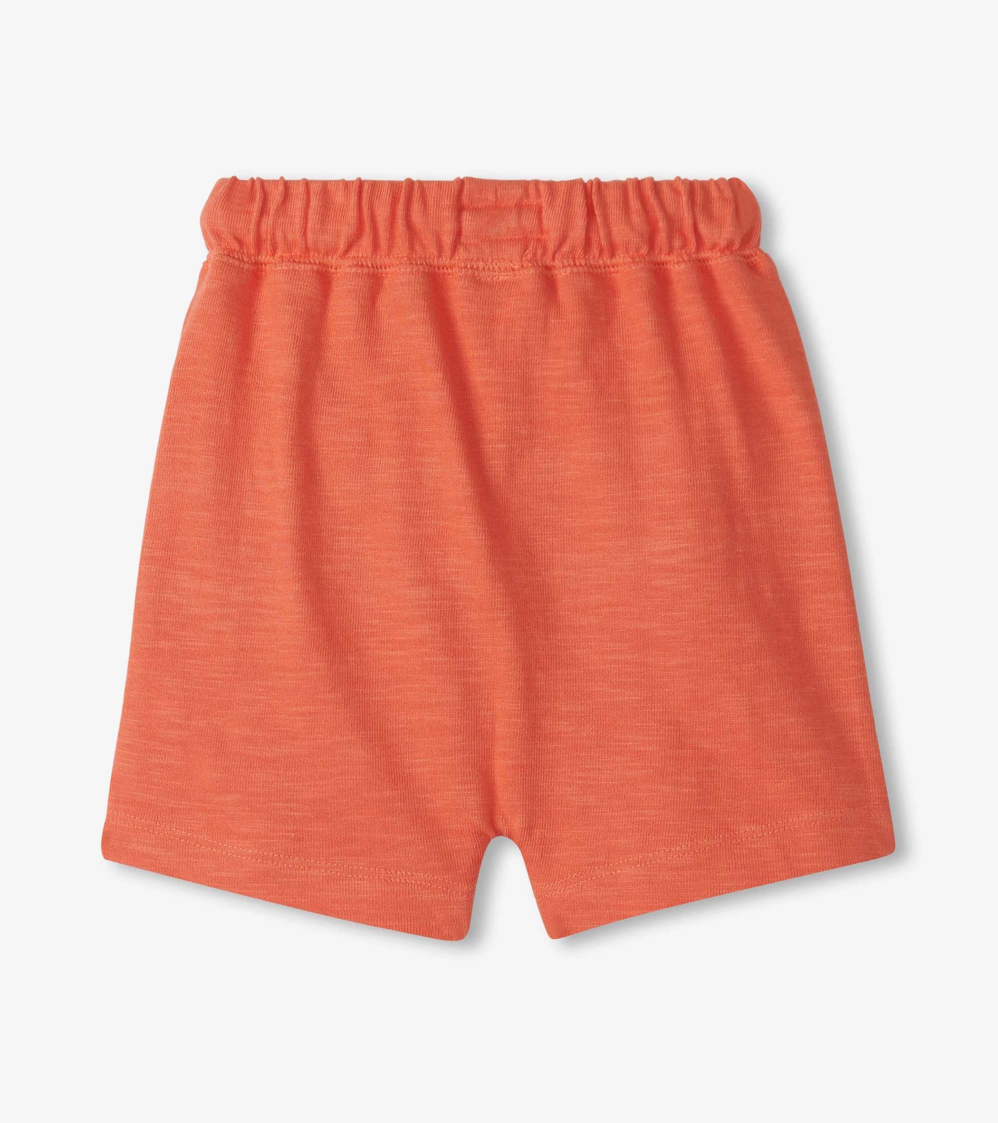 Coral kangaroo shorts for baby and toddler girls with an elastic waistband and soft fabric.