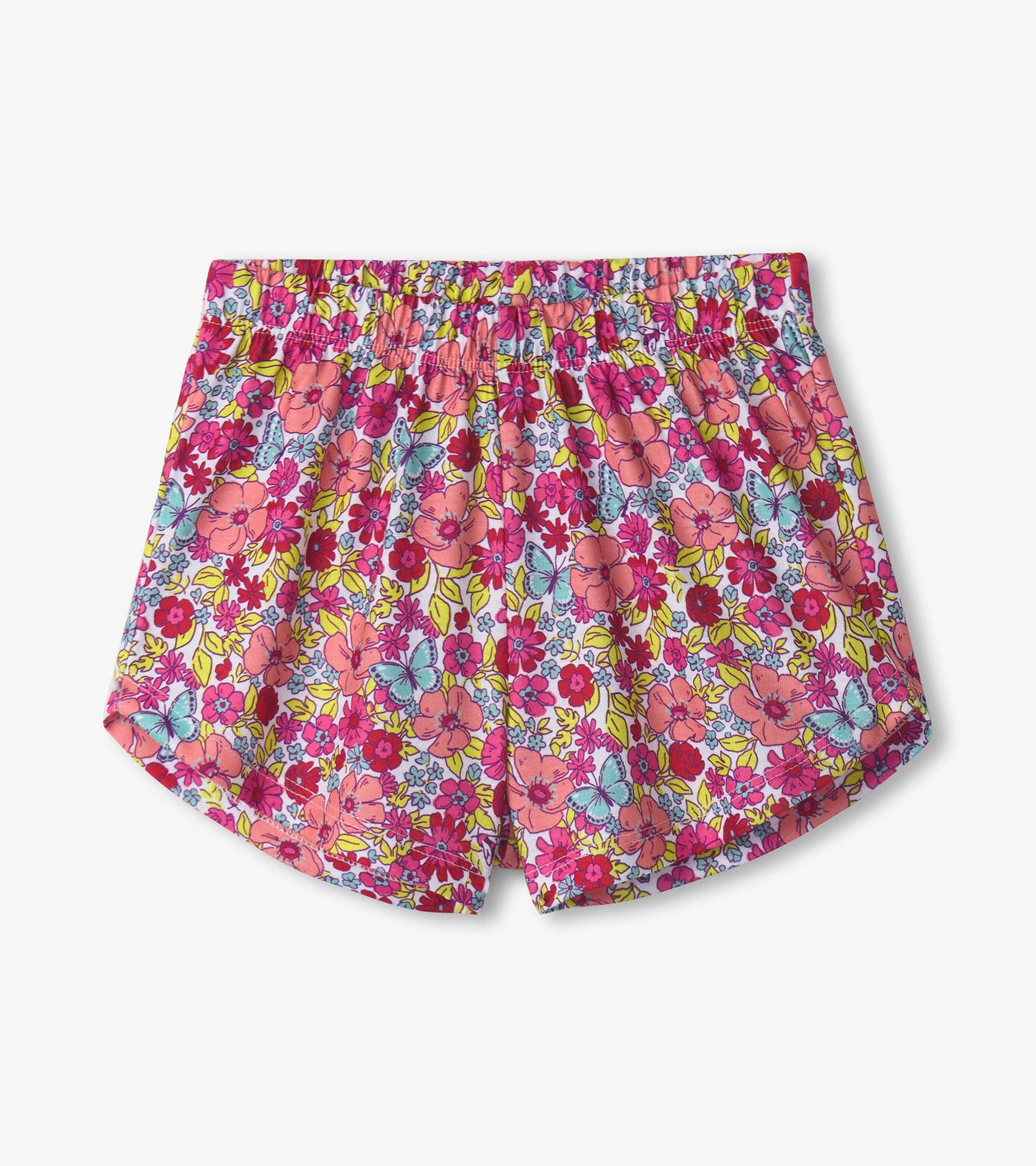 Colorful floral print shorts with an elastic waistband, perfect for sleepwear or lounging.