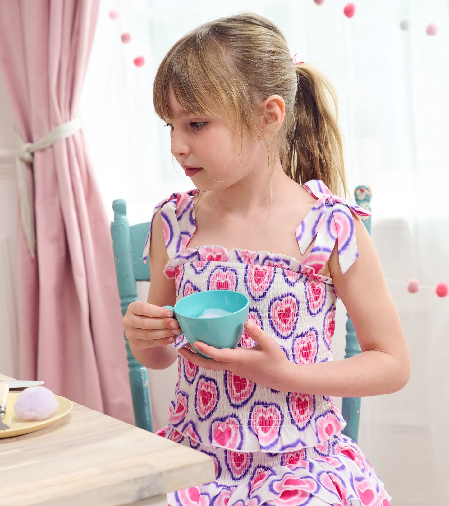 Girls Glowing Hearts Smocked Angel Dress