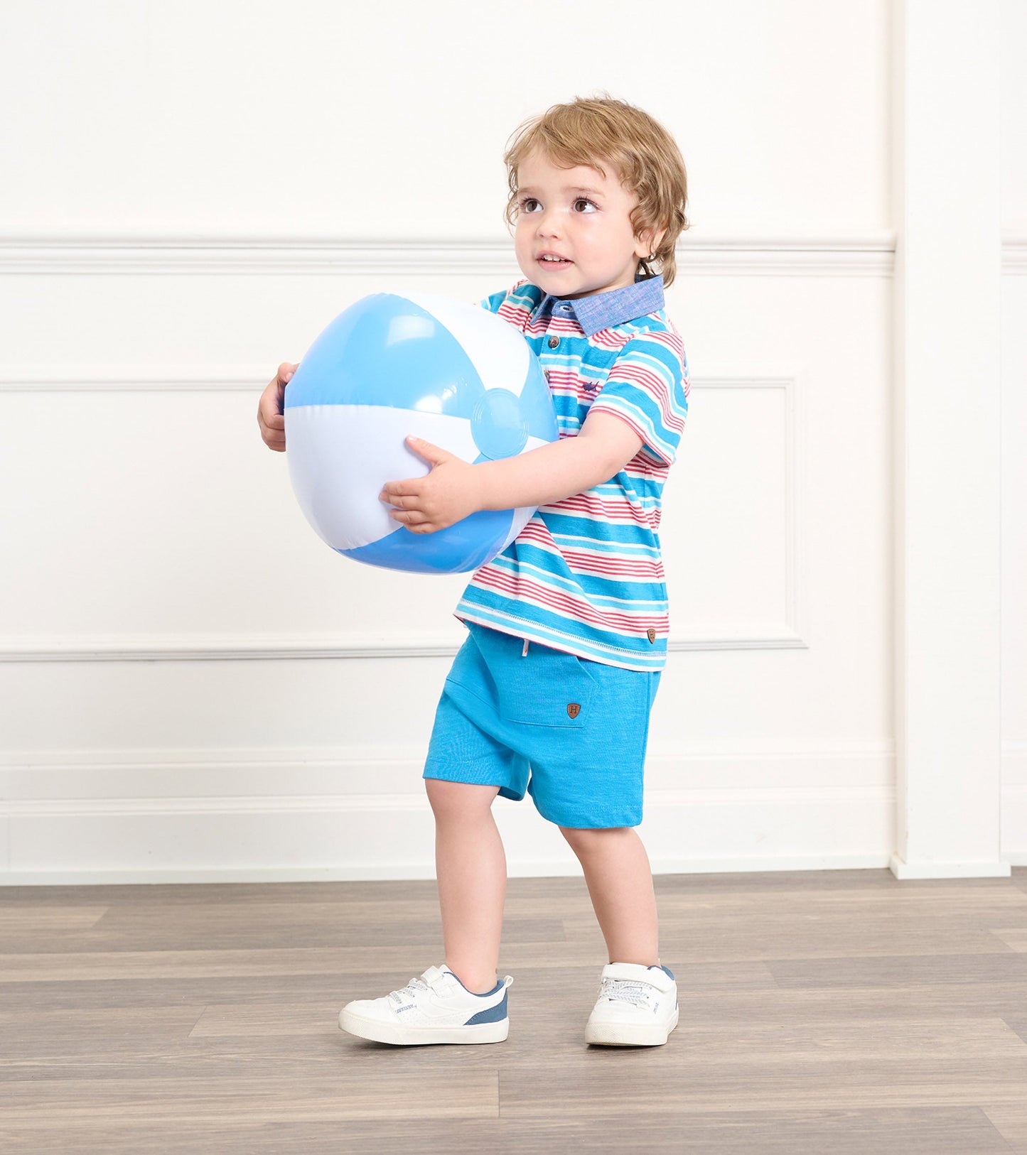Mediterranean blue kangaroo shorts for baby and toddler boys, featuring a comfortable fit and casual style.
