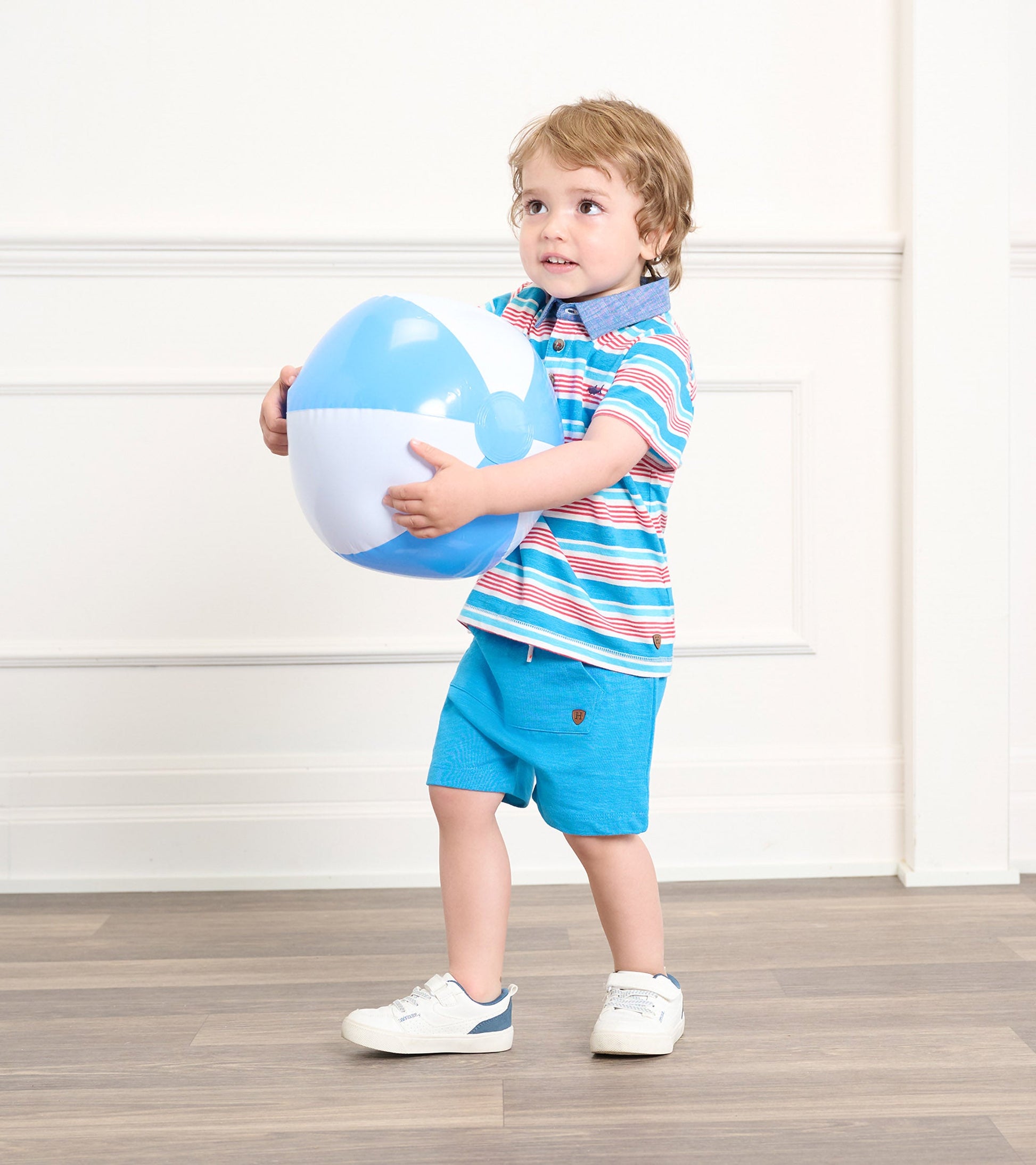 Mediterranean blue kangaroo shorts for baby and toddler boys, featuring a comfortable fit and casual style.