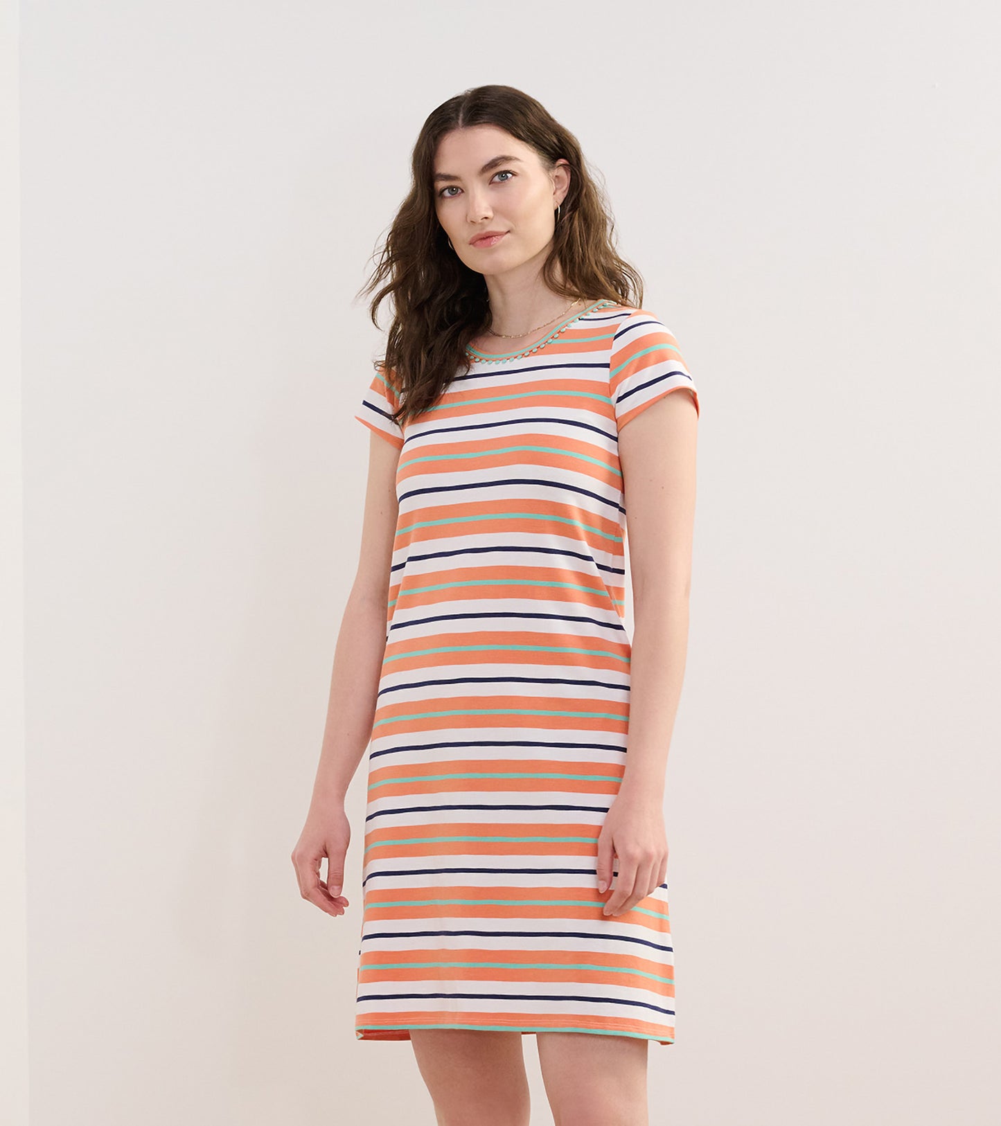 Cici A-Line Dress - Melon Stripes