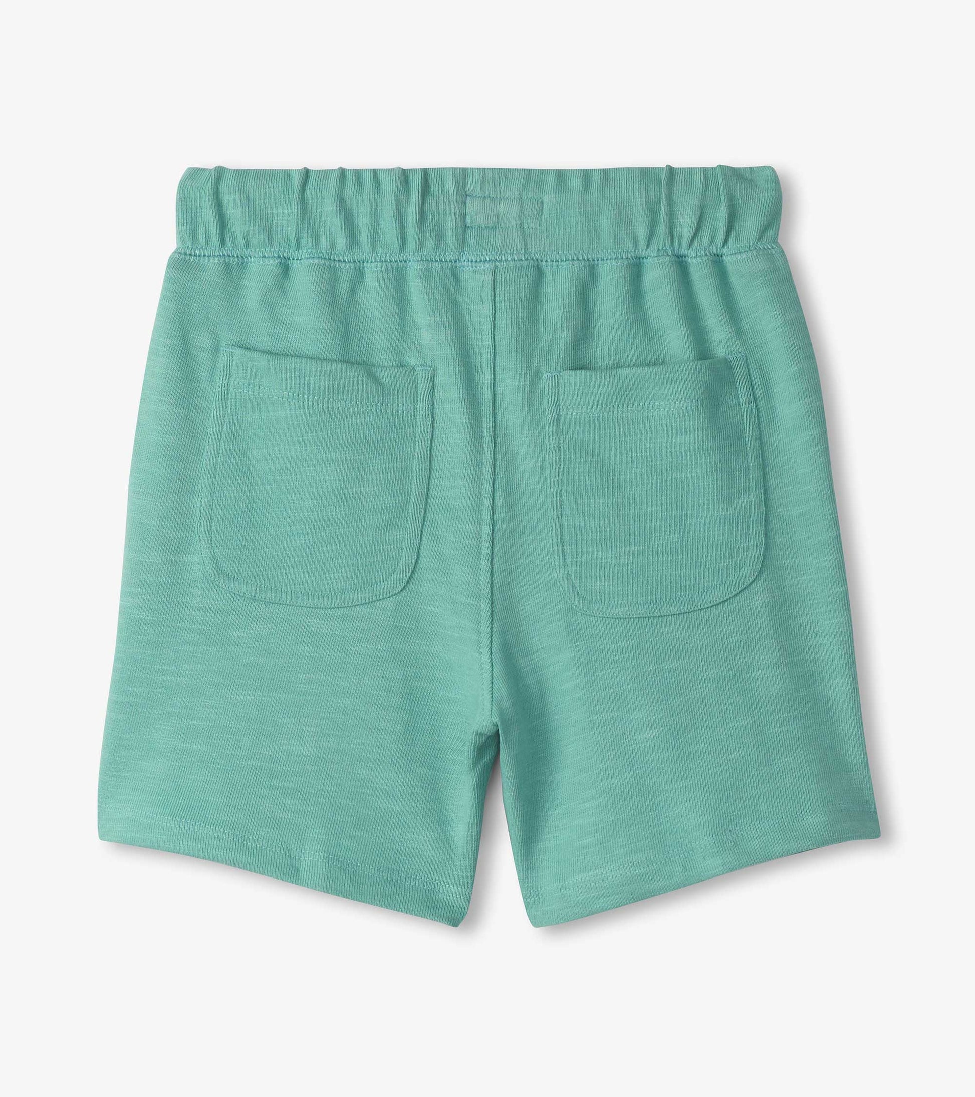 Light blue relaxed shorts with an elastic waistband and two back pockets.