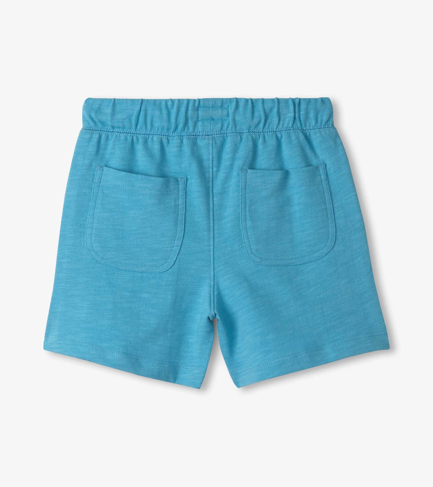 Aqua blue relaxed shorts with an elastic waistband and two back pockets.