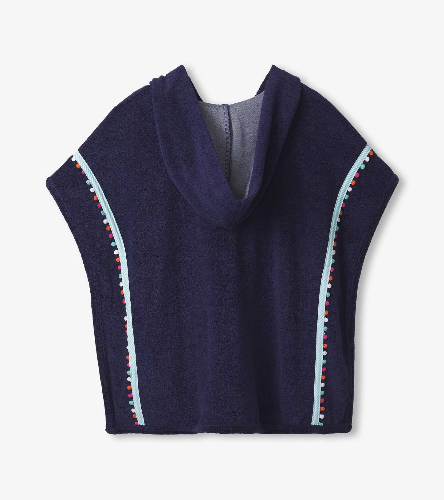 Patriot blue hooded cover-up with decorative trim, made from soft terry fabric, suitable for beach or pool use.