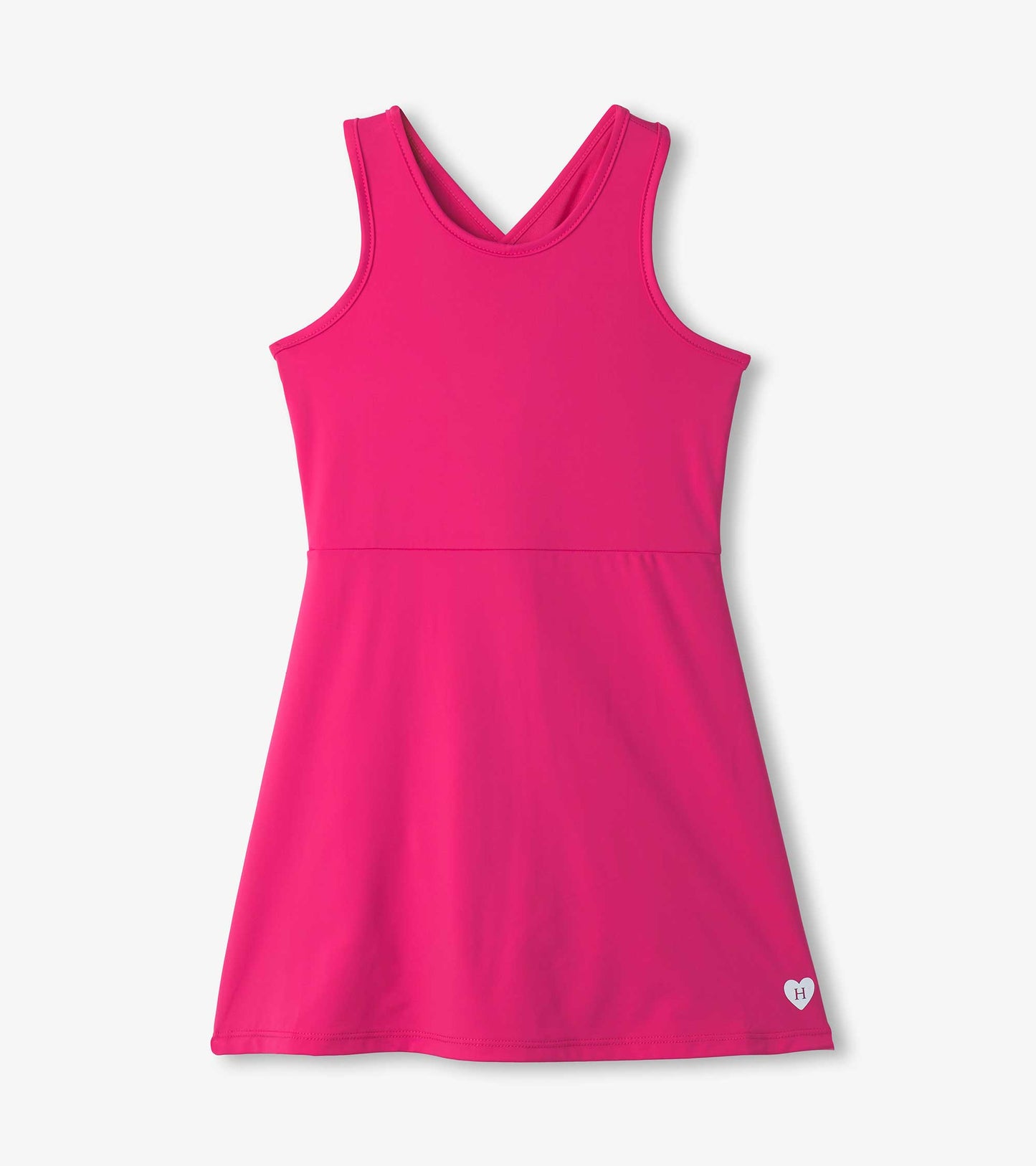 Bright pink A-line dress with a V-neck and sleeveless design, perfect for active wear.